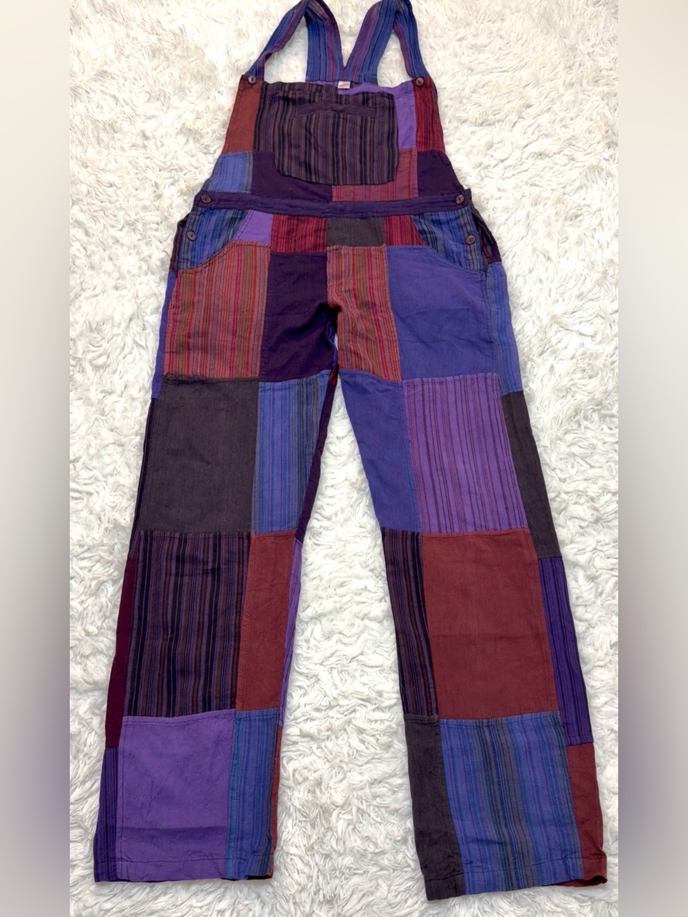 Patchwork Straight -Leg Overalls - Purple Multicolor L (New Without Tag) - Picture 2 of 4